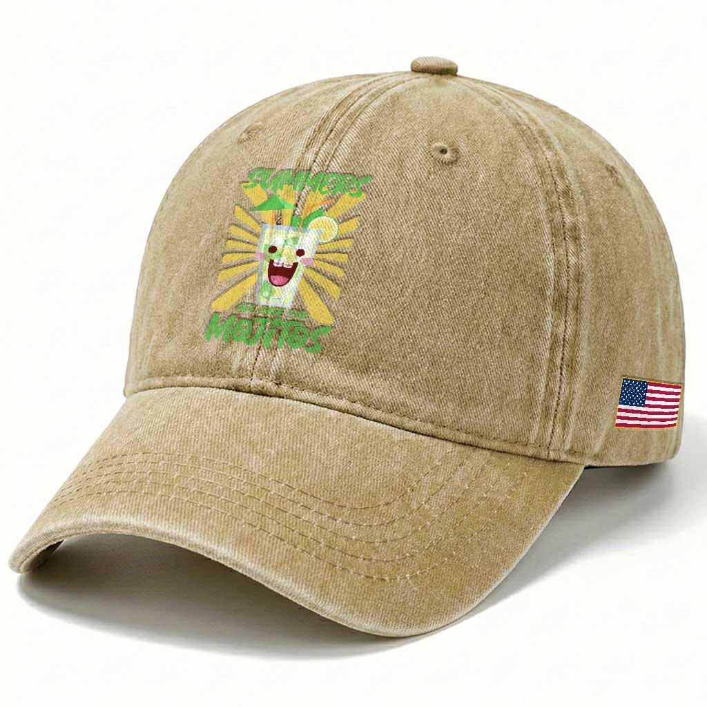 Summers Are Made For Mojitos Washed Cotton Baseball Cap Funny Vacation Cocktail TS12 Print Your Wear