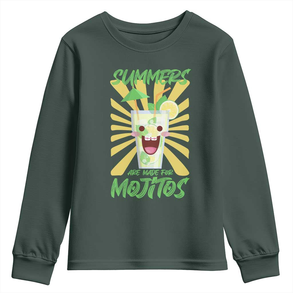 Summers Are Made For Mojitos Youth Sweatshirt Funny Vacation Cocktail TS12 Dark Forest Green Print Your Wear