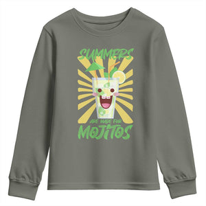Summers Are Made For Mojitos Youth Sweatshirt Funny Vacation Cocktail TS12 Military Green Print Your Wear