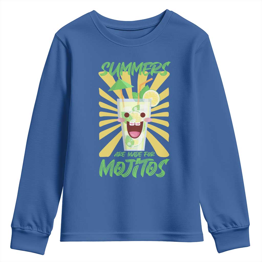 Summers Are Made For Mojitos Youth Sweatshirt Funny Vacation Cocktail TS12 Royal Blue Print Your Wear