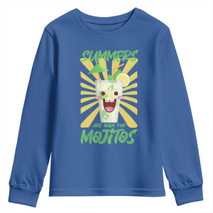 Summers Are Made For Mojitos Youth Sweatshirt Funny Vacation Cocktail TS12 Royal Blue Print Your Wear