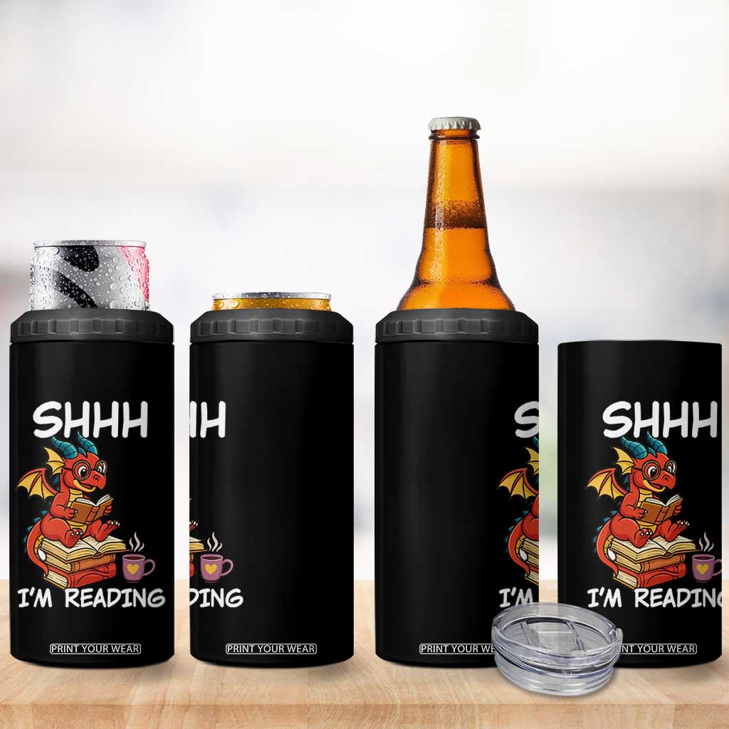 Shhh I Am Reading 4 in 1 Can Cooler Tumbler Funny Dragon Reading Book TS12 Print Your Wear