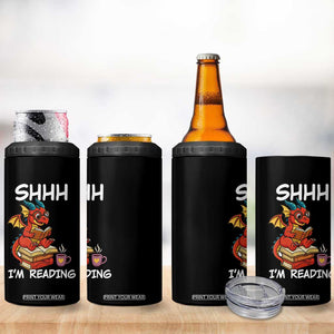 Shhh I Am Reading 4 in 1 Can Cooler Tumbler Funny Dragon Reading Book TS12 Print Your Wear