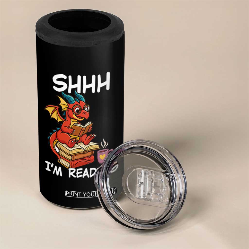 Shhh I Am Reading 4 in 1 Can Cooler Tumbler Funny Dragon Reading Book TS12 Print Your Wear