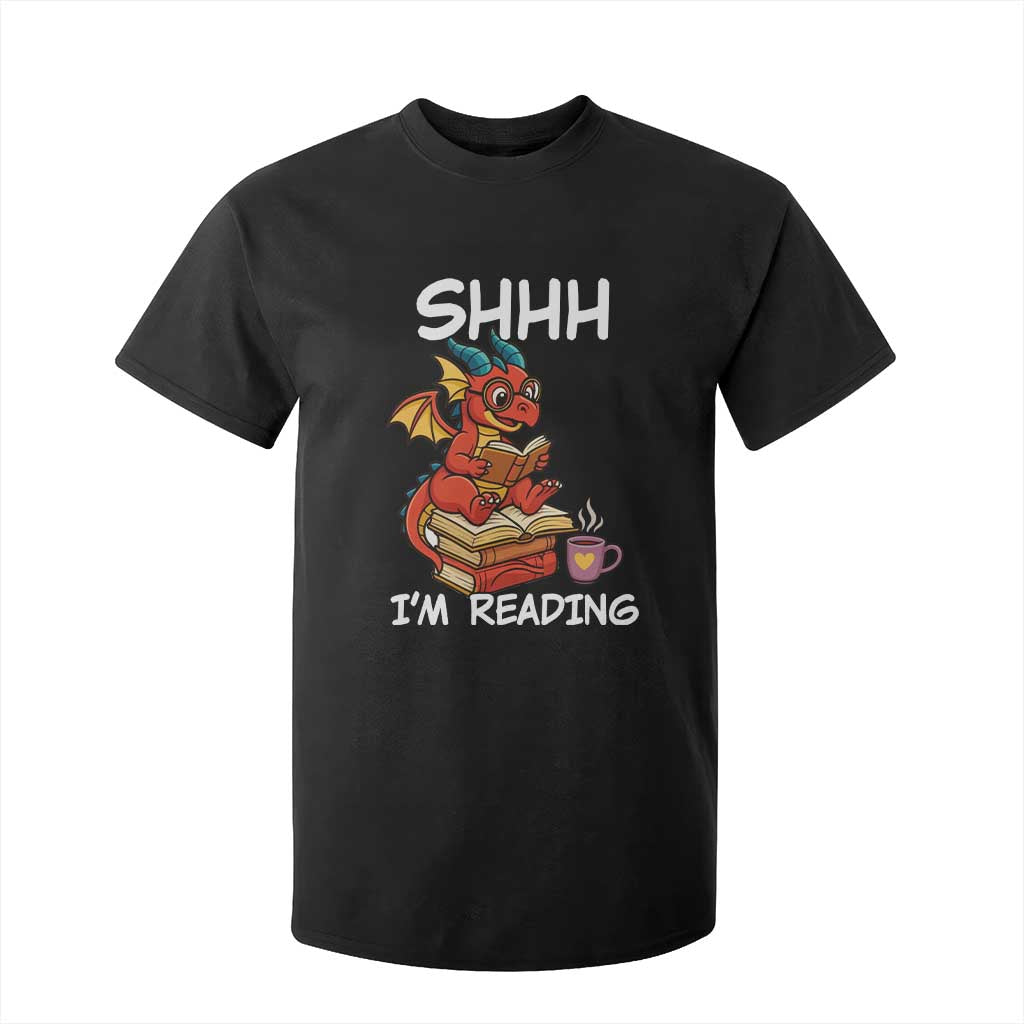 Shhh I Am Reading T Shirt For Kid Funny Dragon Reading Book TS12 Black Print Your Wear