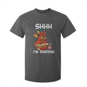 Shhh I Am Reading T Shirt For Kid Funny Dragon Reading Book TS12 Dark Heather Print Your Wear