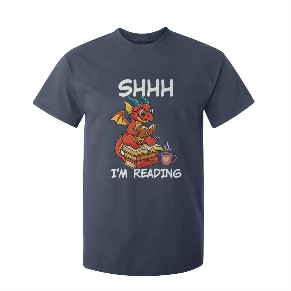 Shhh I Am Reading T Shirt For Kid Funny Dragon Reading Book TS12 Navy Print Your Wear