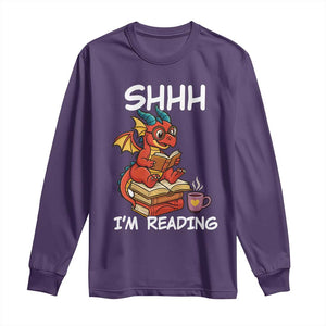 Shhh I Am Reading Long Sleeve Shirt Funny Dragon Reading Book TS12 Purple Print Your Wear