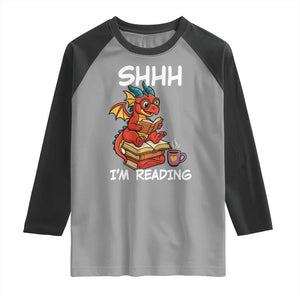 Shhh I Am Reading Raglan Shirt Funny Dragon Reading Book TS12 Sport Gray Black Print Your Wear