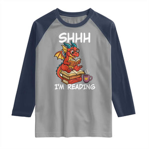 Shhh I Am Reading Raglan Shirt Funny Dragon Reading Book TS12 Sport Gray Navy Print Your Wear