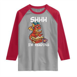 Shhh I Am Reading Raglan Shirt Funny Dragon Reading Book TS12 Sport Gray Red Print Your Wear