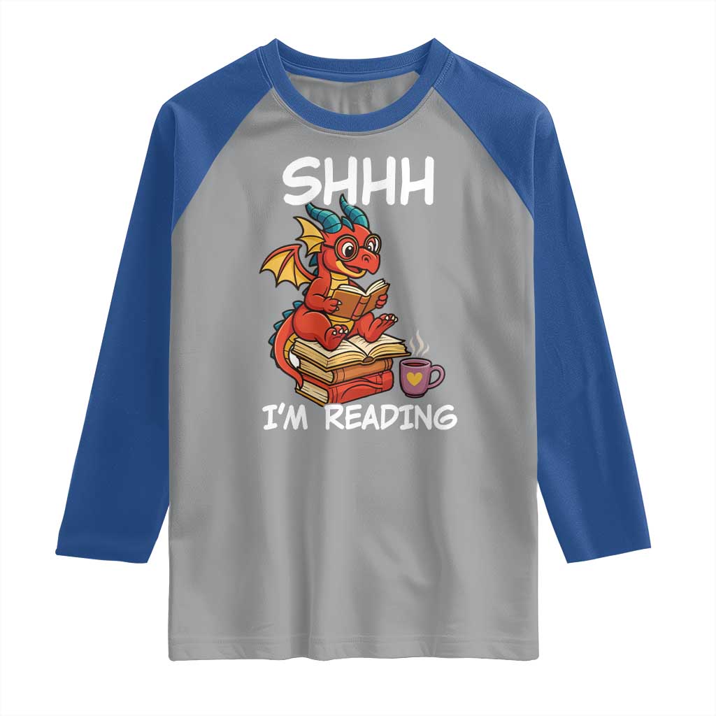 Shhh I Am Reading Raglan Shirt Funny Dragon Reading Book TS12 Sport Gray Royal Print Your Wear