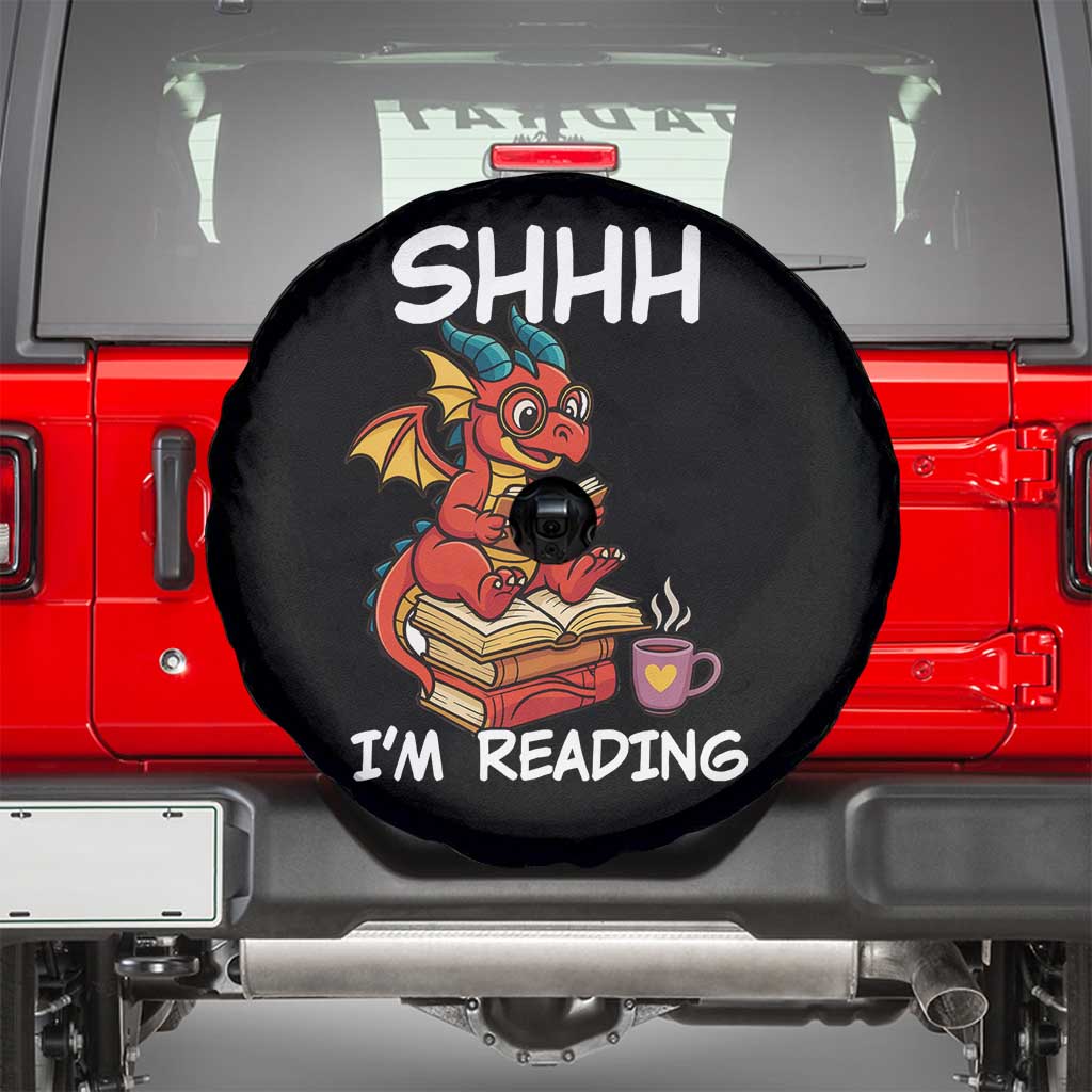 Shhh I Am Reading Spare Tire Cover Funny Dragon Reading Book TS12 Black Print Your Wear