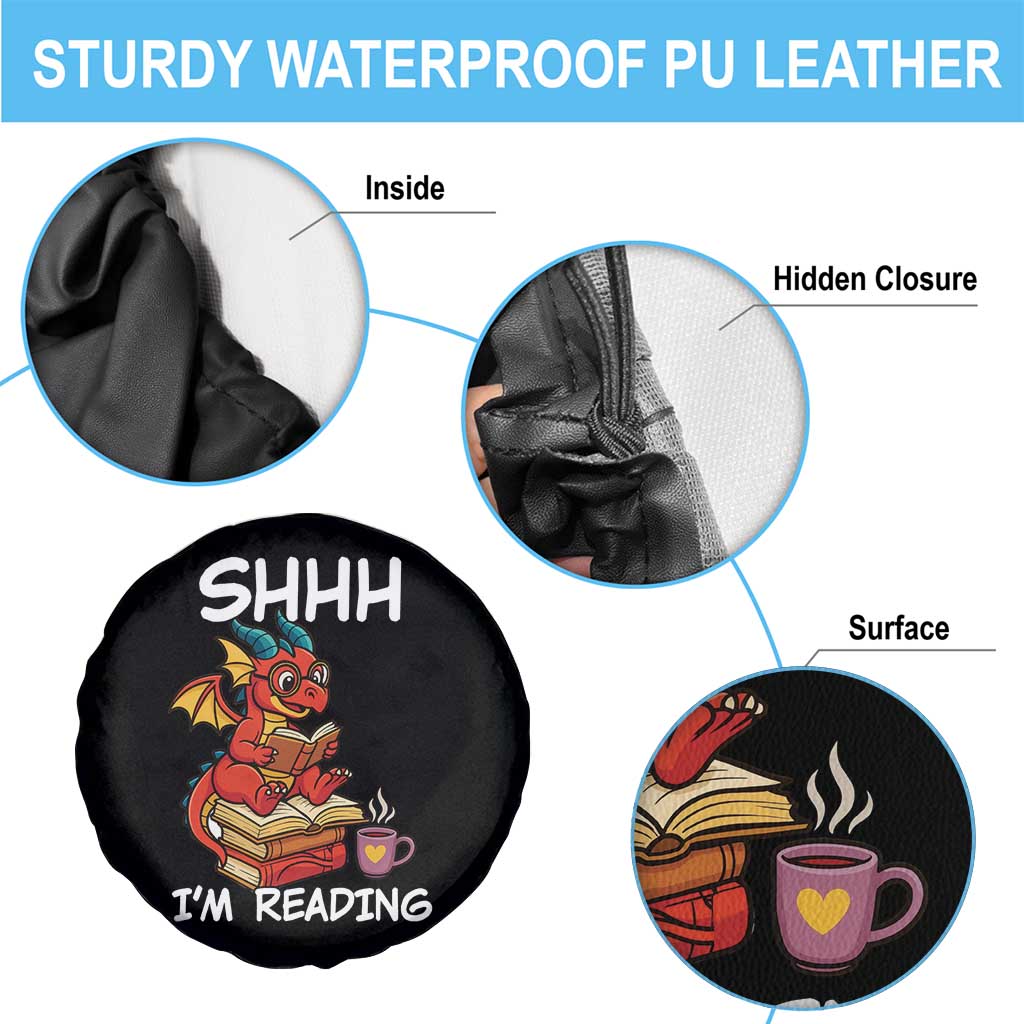 Shhh I Am Reading Spare Tire Cover Funny Dragon Reading Book TS12 Print Your Wear