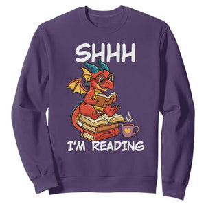 Shhh I Am Reading Sweatshirt Funny Dragon Reading Book TS12 Purple Print Your Wear