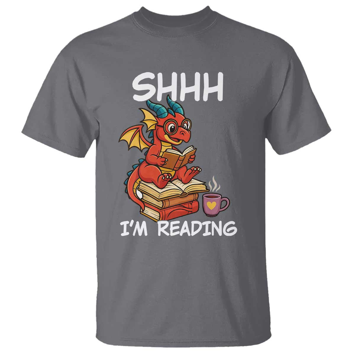 Shhh I Am Reading T Shirt Funny Dragon Reading Book TS12 Charcoal Print Your Wear