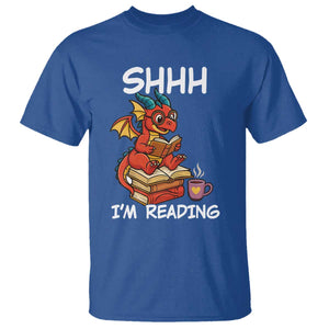 Shhh I Am Reading T Shirt Funny Dragon Reading Book TS12 Royal Blue Print Your Wear