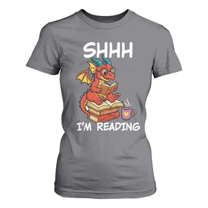 Shhh I Am Reading T Shirt For Women Funny Dragon Reading Book TS12 Charcoal Print Your Wear