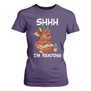 Shhh I Am Reading T Shirt For Women Funny Dragon Reading Book TS12 Purple Print Your Wear