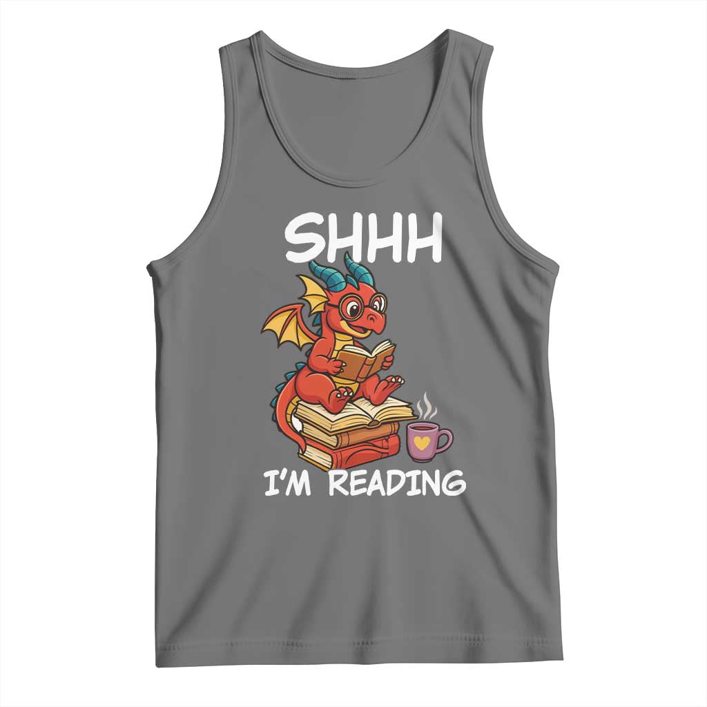 Shhh I Am Reading Tank Top Funny Dragon Reading Book TS12 Black Heather Print Your Wear
