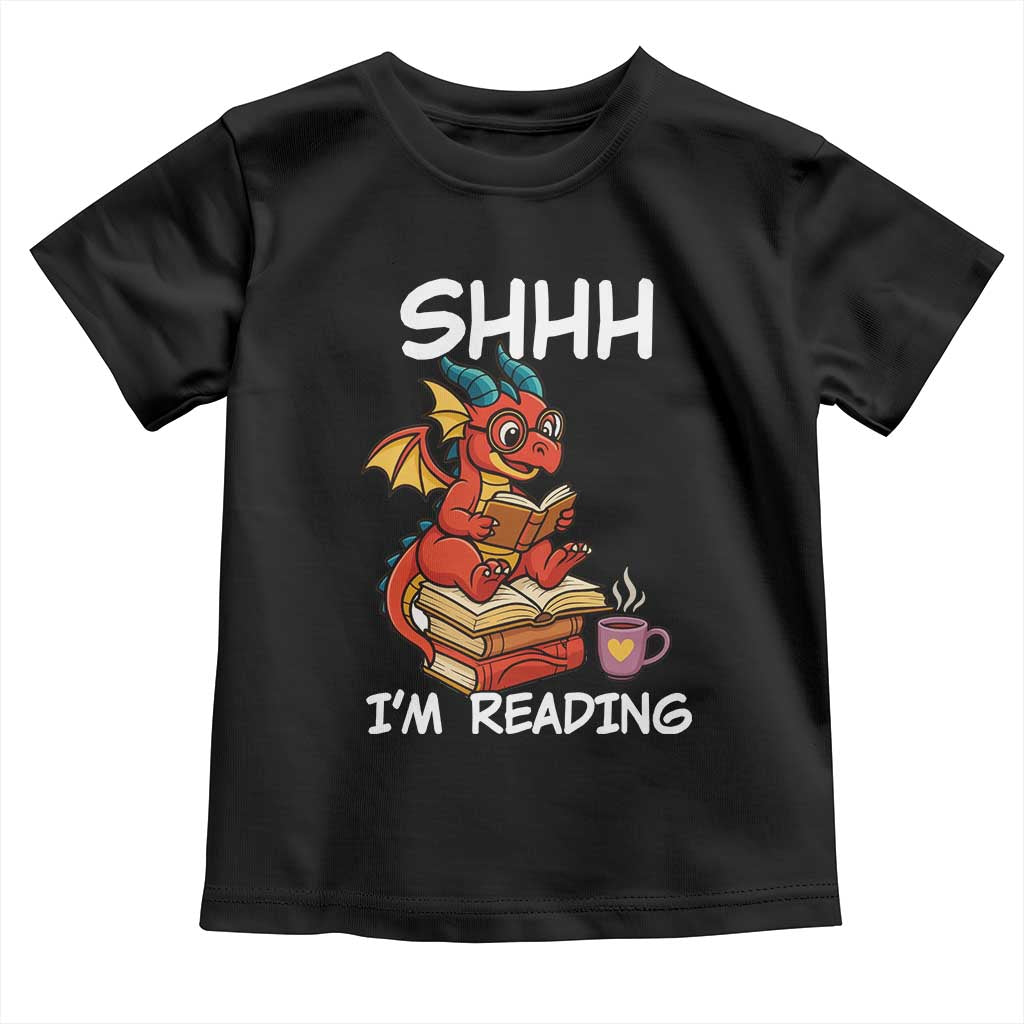 Shhh I Am Reading Toddler T Shirt Funny Dragon Reading Book TS12 Black Print Your Wear