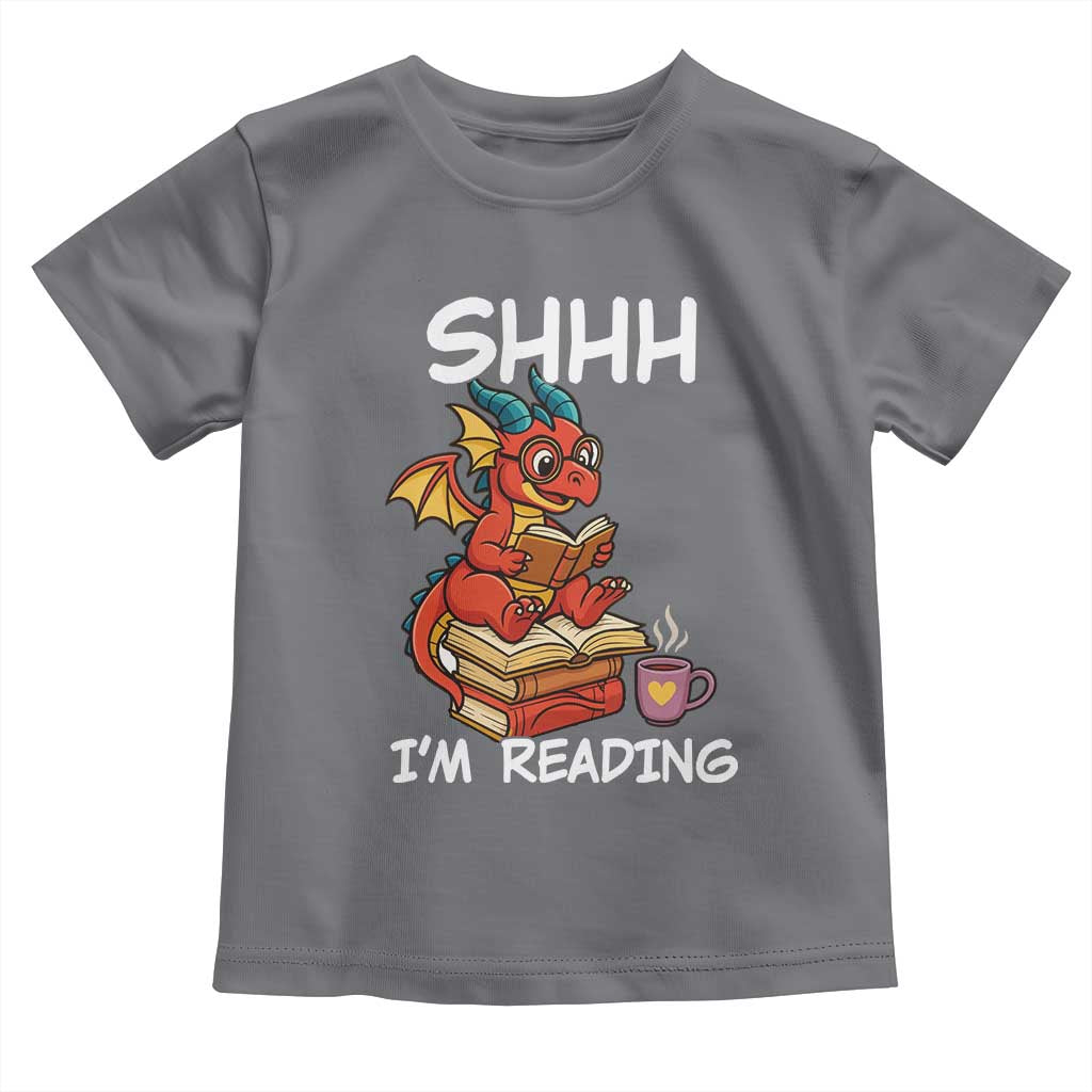 Shhh I Am Reading Toddler T Shirt Funny Dragon Reading Book TS12 Charcoal Print Your Wear