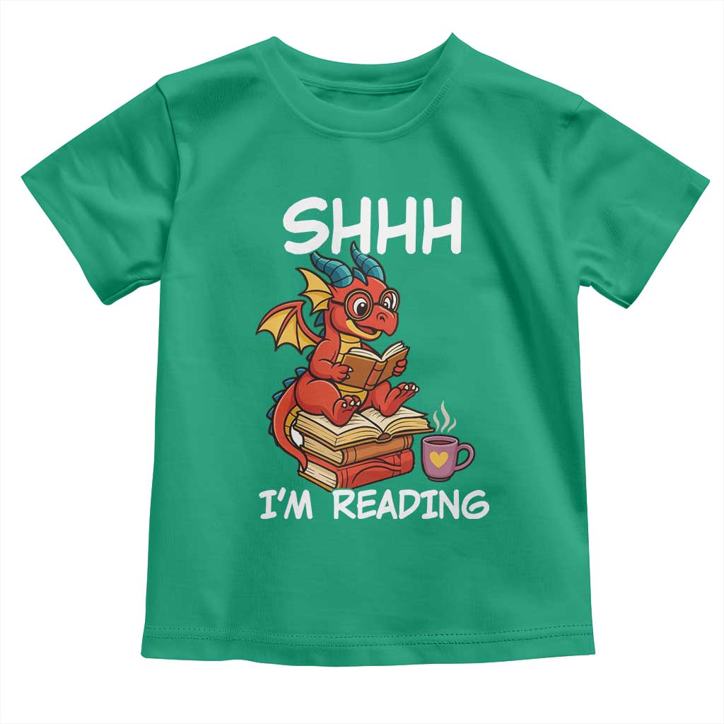 Shhh I Am Reading Toddler T Shirt Funny Dragon Reading Book TS12 Irish Green Print Your Wear