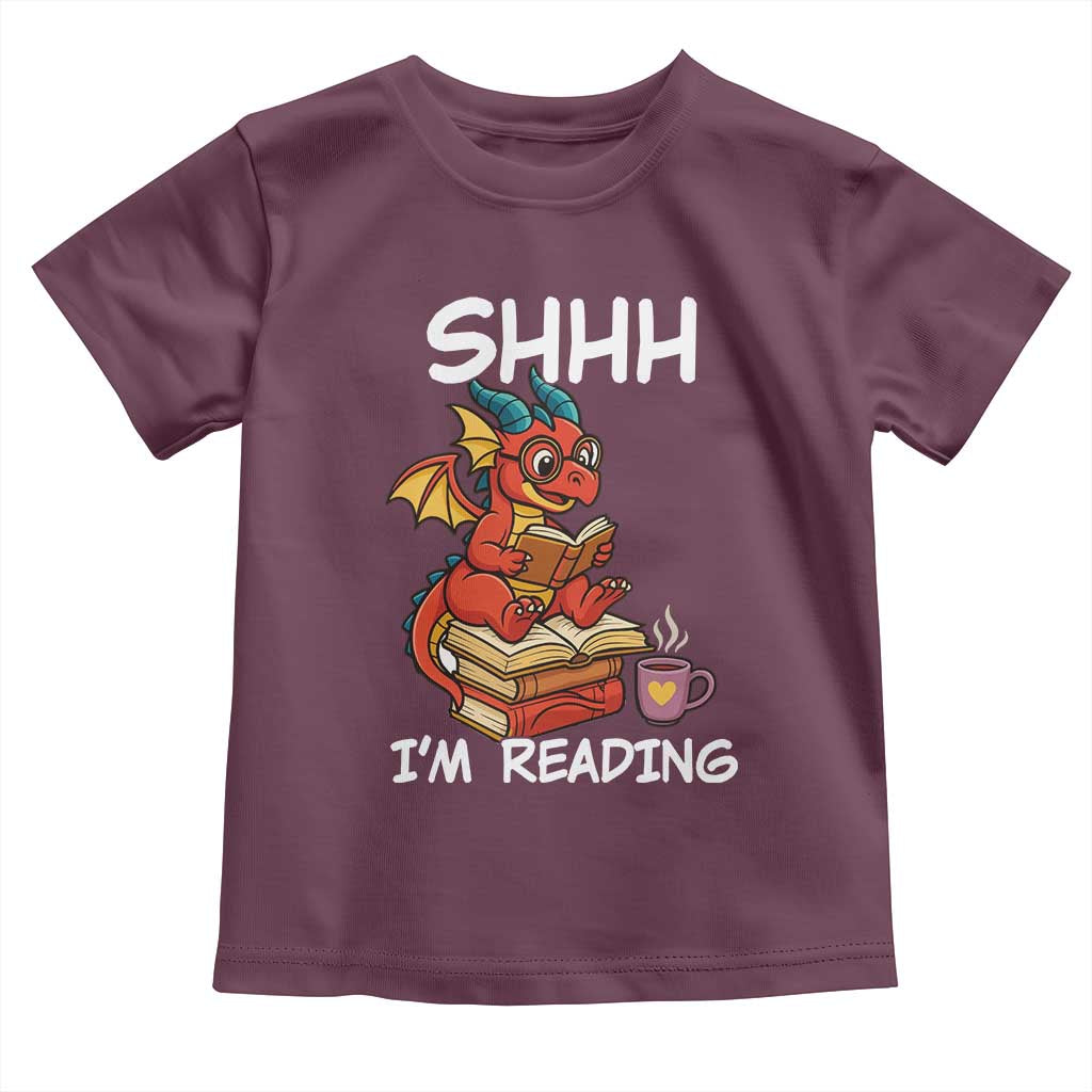 Shhh I Am Reading Toddler T Shirt Funny Dragon Reading Book TS12 Maroon Print Your Wear