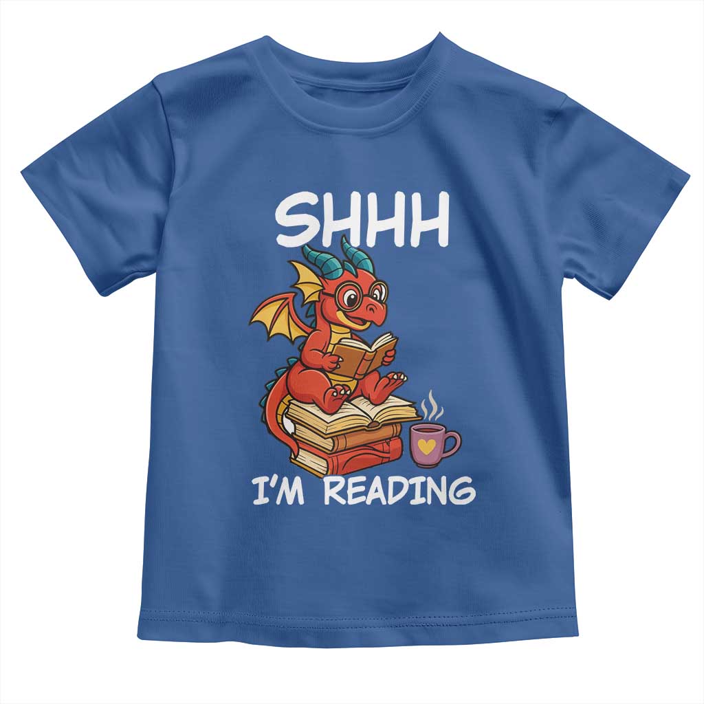 Shhh I Am Reading Toddler T Shirt Funny Dragon Reading Book TS12 Royal Blue Print Your Wear