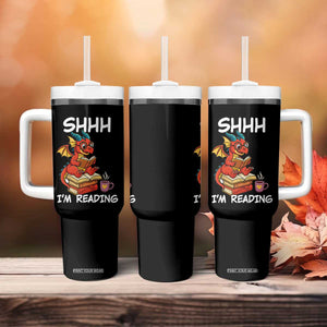 Shhh I Am Reading Tumbler With Handle Funny Dragon Reading Book TS12 Print Your Wear