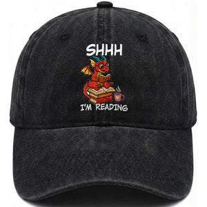 Shhh I Am Reading Washed Cotton Baseball Cap Funny Dragon Reading Book TS12 Print Your Wear