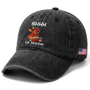 Shhh I Am Reading Washed Cotton Baseball Cap Funny Dragon Reading Book TS12 Print Your Wear