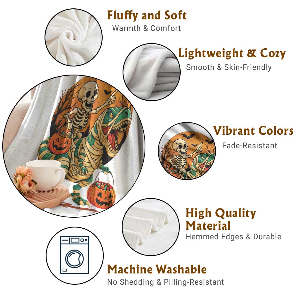 Funny Skeleton Riding Mummy Dinosaur Halloween Throw Blanket TS12 Print Your Wear