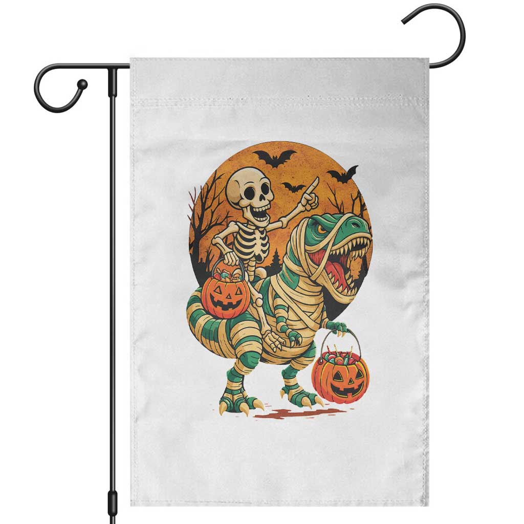 Funny Skeleton Riding Mummy Dinosaur Halloween Garden Flag TS12 White Print Your Wear