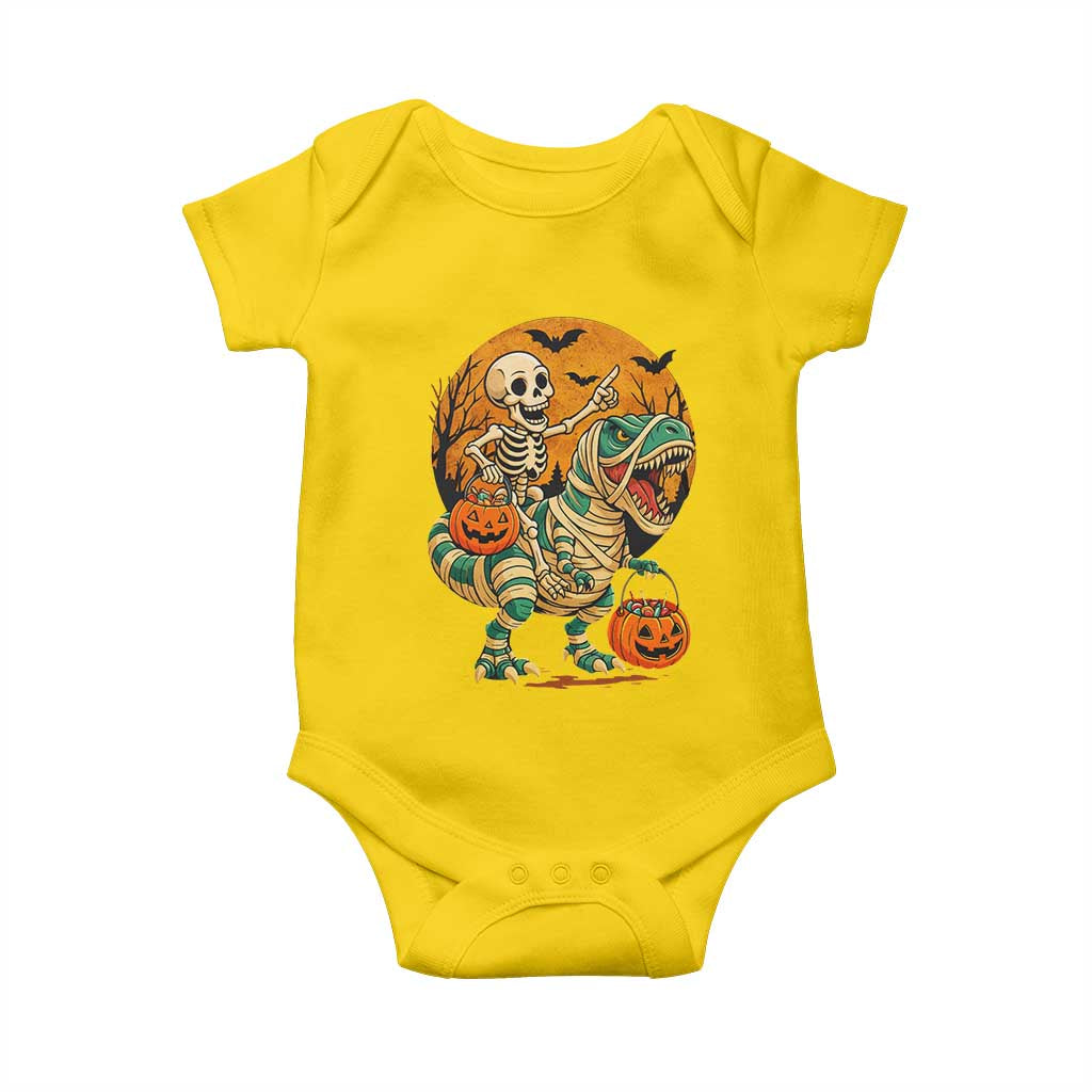 Funny Skeleton Riding Mummy Dinosaur Halloween Baby Onesie TS12 Daisy Print Your Wear