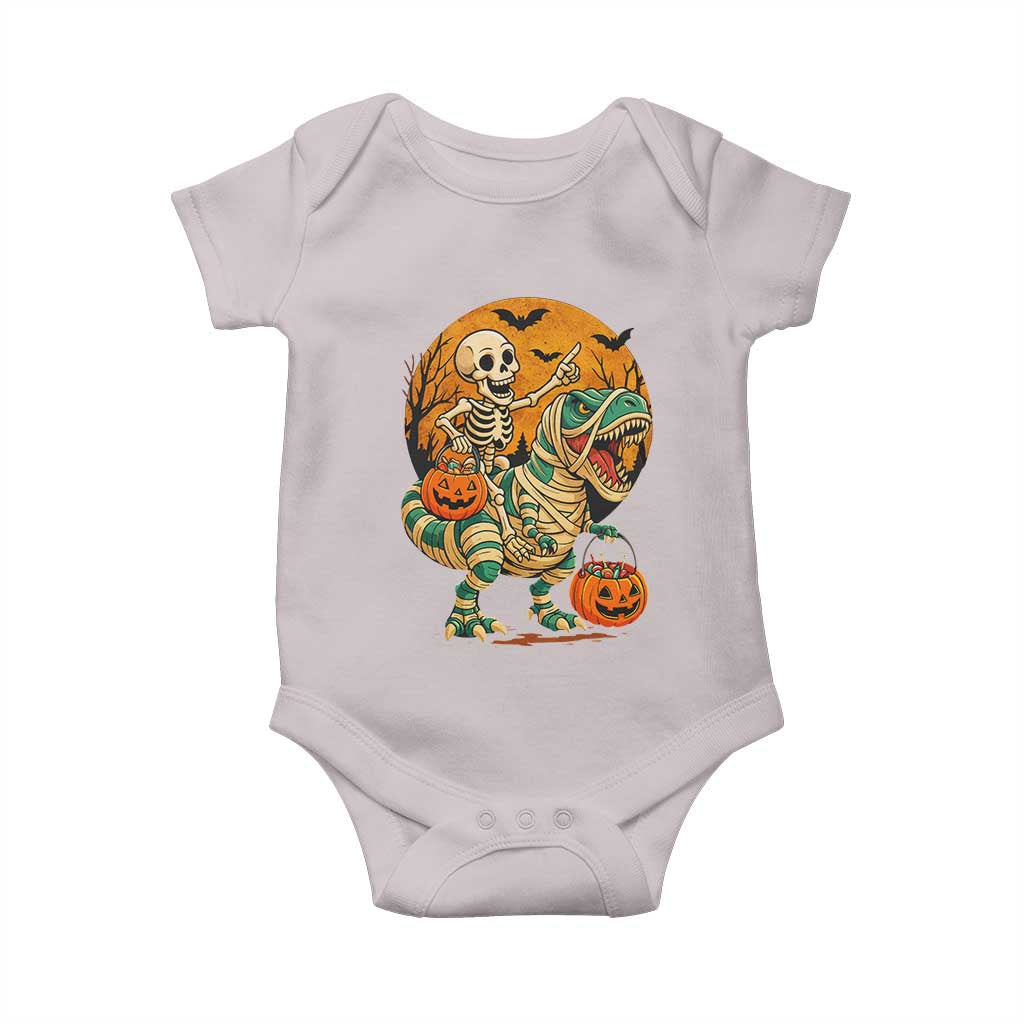 Funny Skeleton Riding Mummy Dinosaur Halloween Baby Onesie TS12 Ice Gray Print Your Wear
