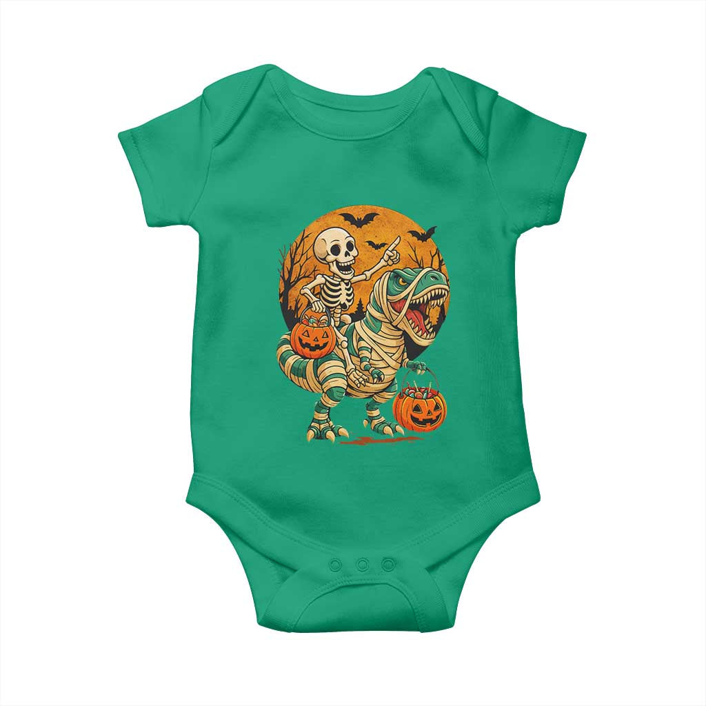 Funny Skeleton Riding Mummy Dinosaur Halloween Baby Onesie TS12 Irish Green Print Your Wear
