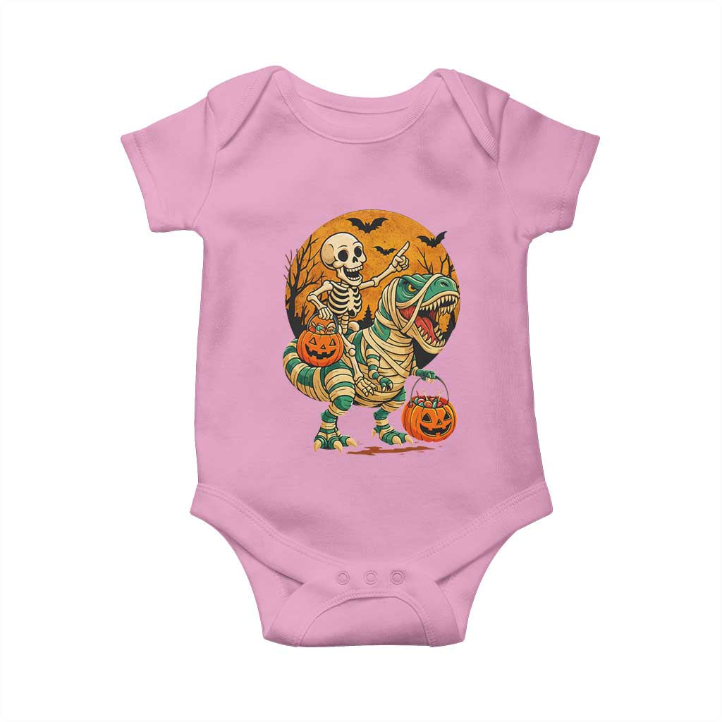 Funny Skeleton Riding Mummy Dinosaur Halloween Baby Onesie TS12 Light Pink Print Your Wear