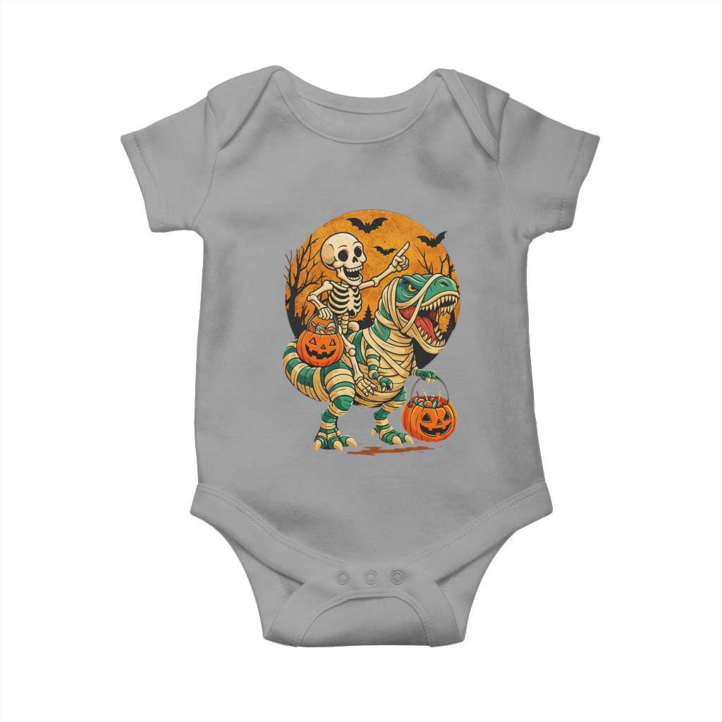 Funny Skeleton Riding Mummy Dinosaur Halloween Baby Onesie TS12 Sport Gray Print Your Wear