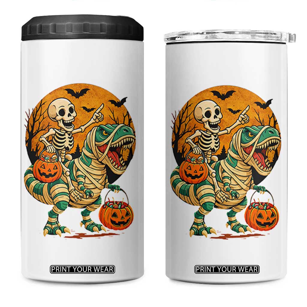 Funny Skeleton Riding Mummy Dinosaur Halloween 4 in 1 Can Cooler Tumbler TS12 One Size: 16 oz White Print Your Wear