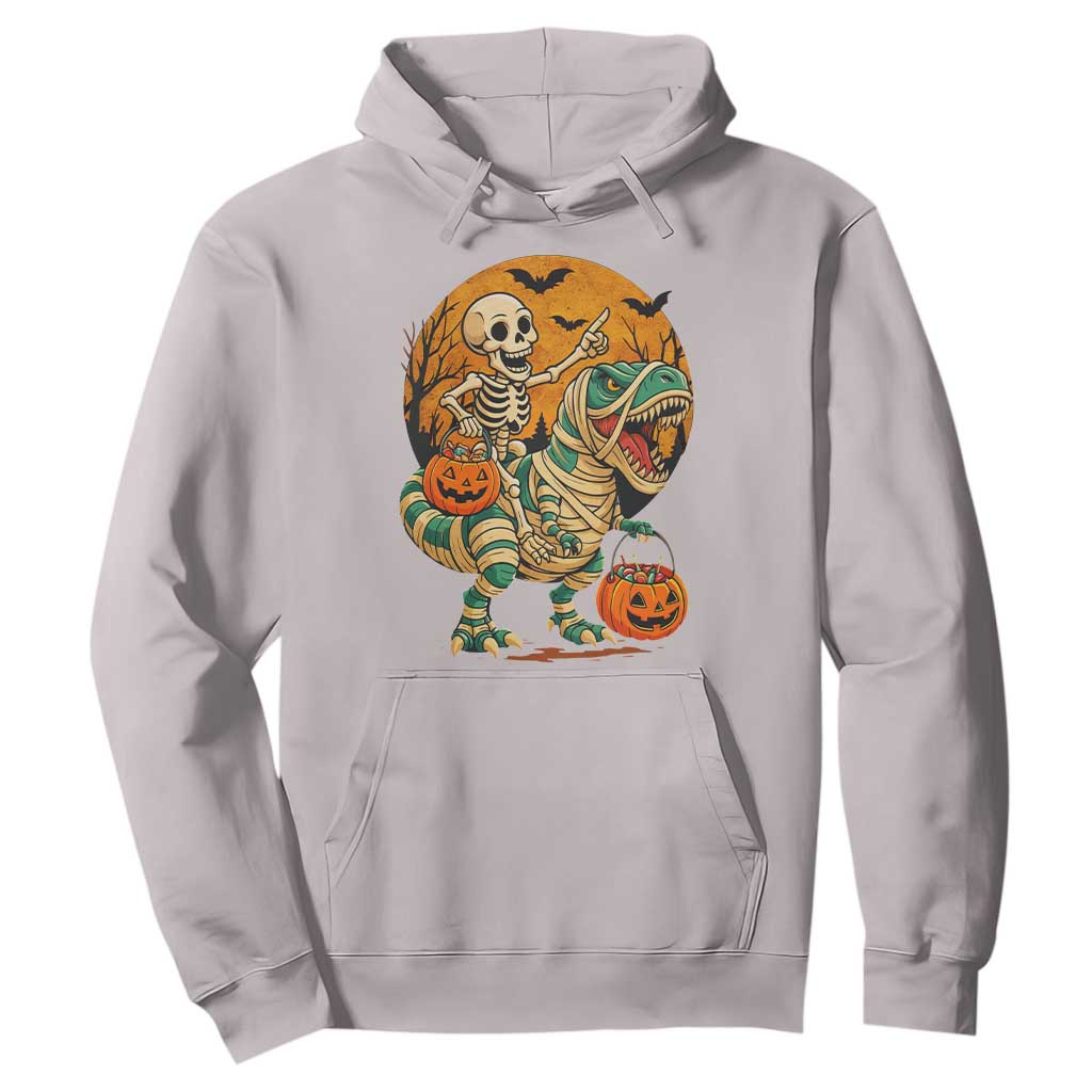 Funny Skeleton Riding Mummy Dinosaur Halloween Hoodie TS12 Ice Gray Print Your Wear