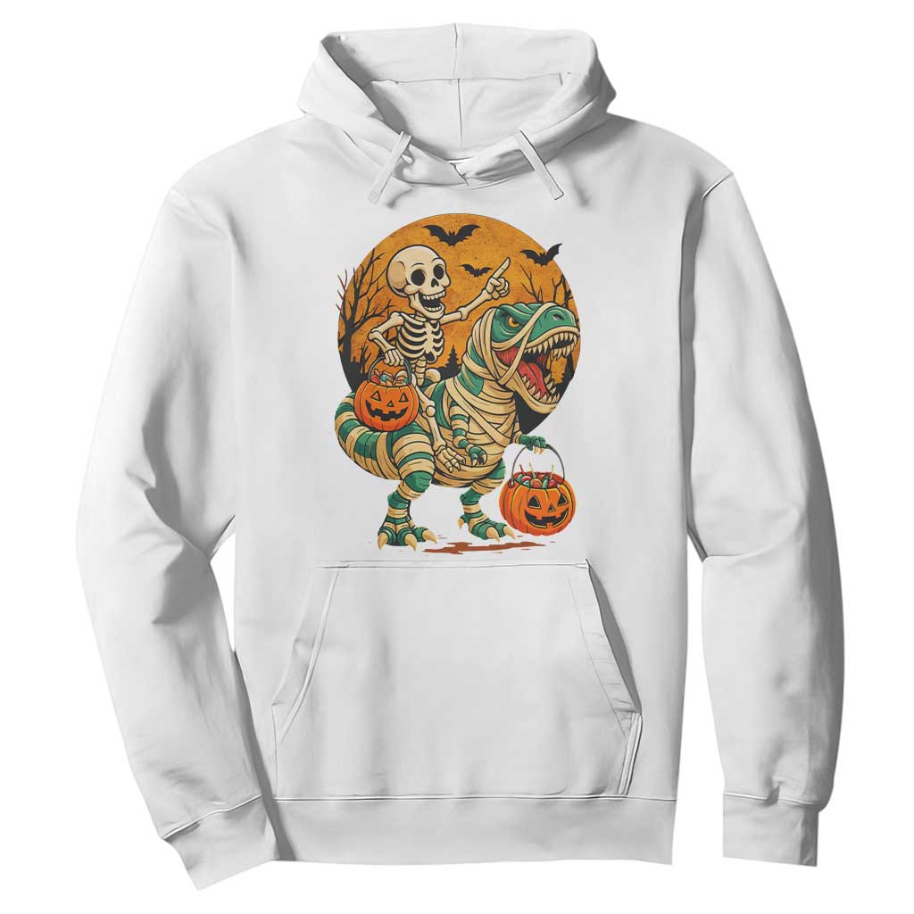 Funny Skeleton Riding Mummy Dinosaur Halloween Hoodie TS12 White Print Your Wear