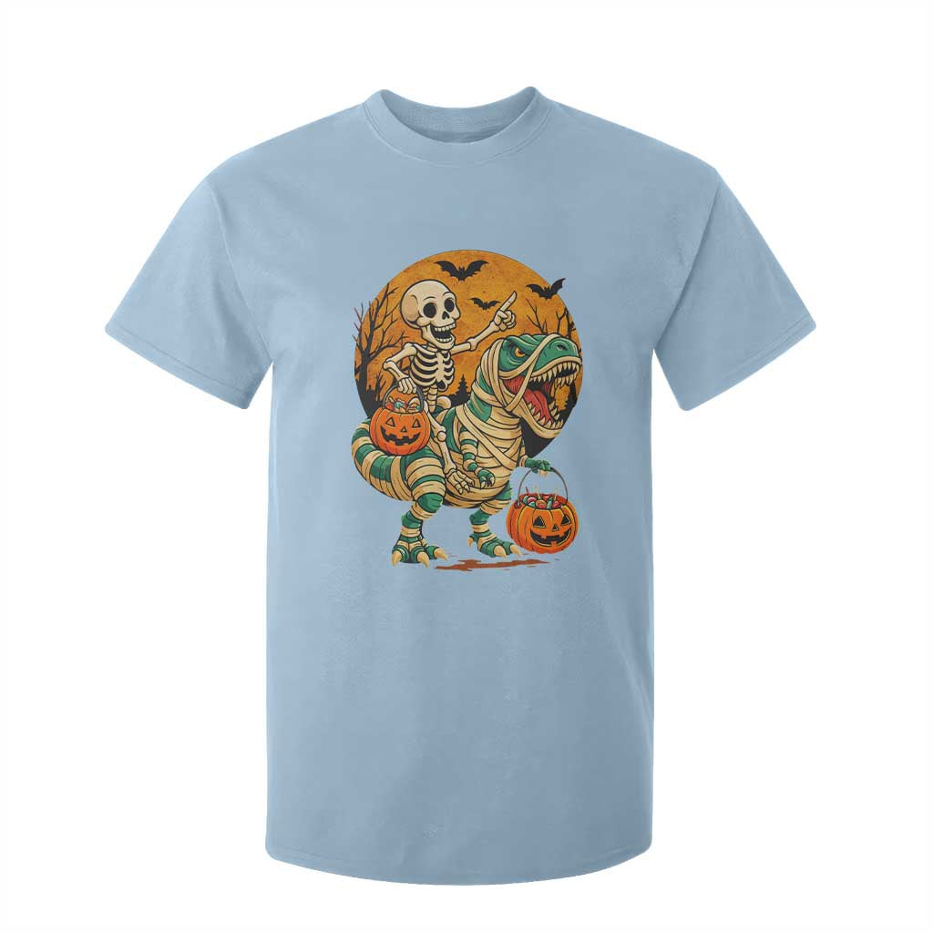 Funny Skeleton Riding Mummy Dinosaur Halloween T Shirt For Kid TS12 Light Blue Print Your Wear