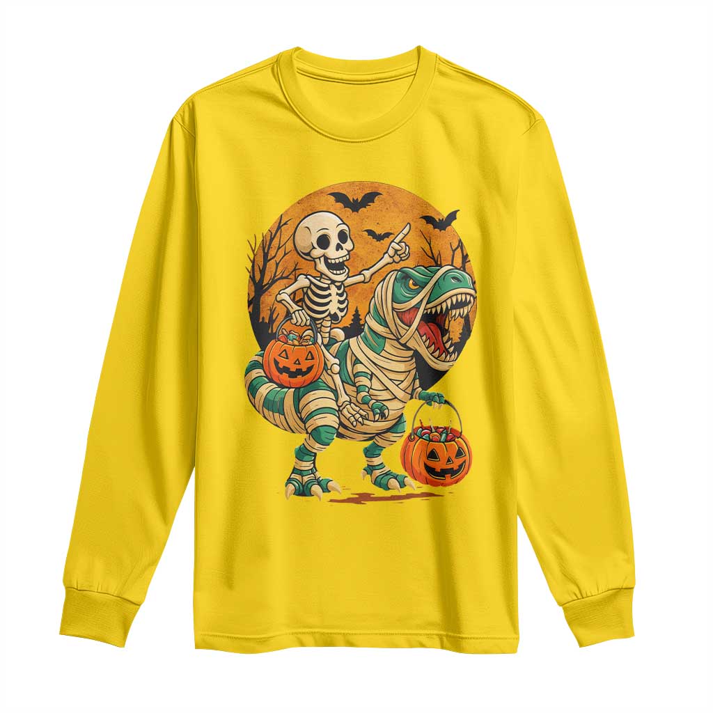 Funny Skeleton Riding Mummy Dinosaur Halloween Long Sleeve Shirt TS12 Daisy Print Your Wear