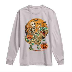 Funny Skeleton Riding Mummy Dinosaur Halloween Long Sleeve Shirt TS12 Ice Gray Print Your Wear