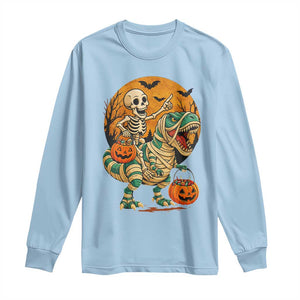 Funny Skeleton Riding Mummy Dinosaur Halloween Long Sleeve Shirt TS12 Light Blue Print Your Wear