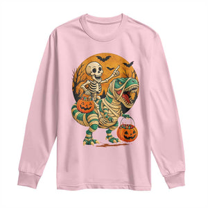 Funny Skeleton Riding Mummy Dinosaur Halloween Long Sleeve Shirt TS12 Light Pink Print Your Wear