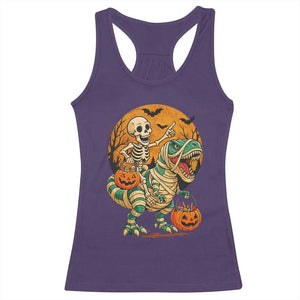 Funny Skeleton Riding Mummy Dinosaur Halloween Racerback Tank Top TS12 Purple Print Your Wear