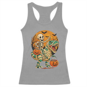 Funny Skeleton Riding Mummy Dinosaur Halloween Racerback Tank Top TS12 Sport Gray Print Your Wear