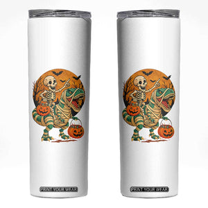Funny Skeleton Riding Mummy Dinosaur Halloween Skinny Tumbler TS12 White Print Your Wear